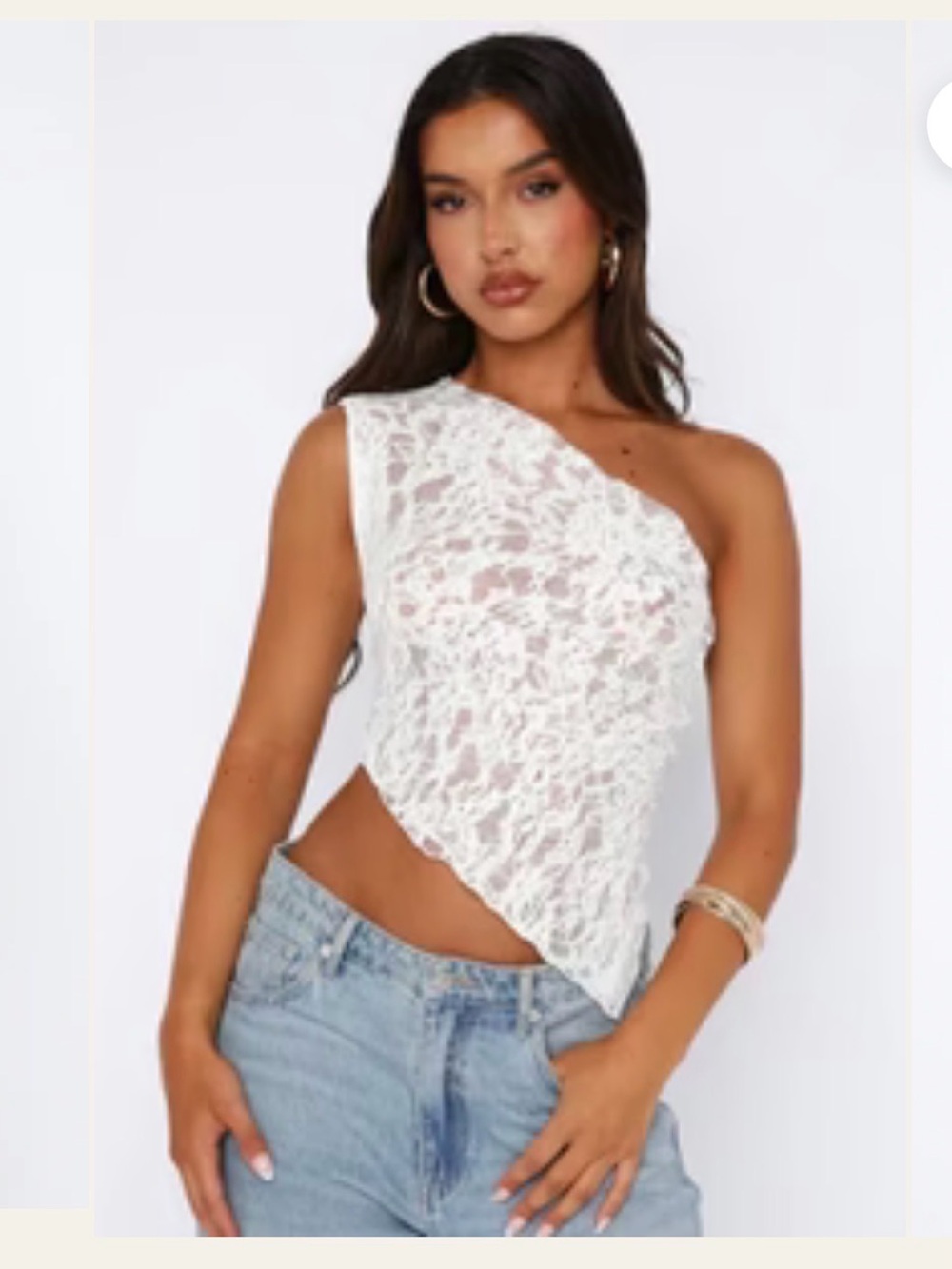 White One-Shoulder Lace Asymmetric Crop Top